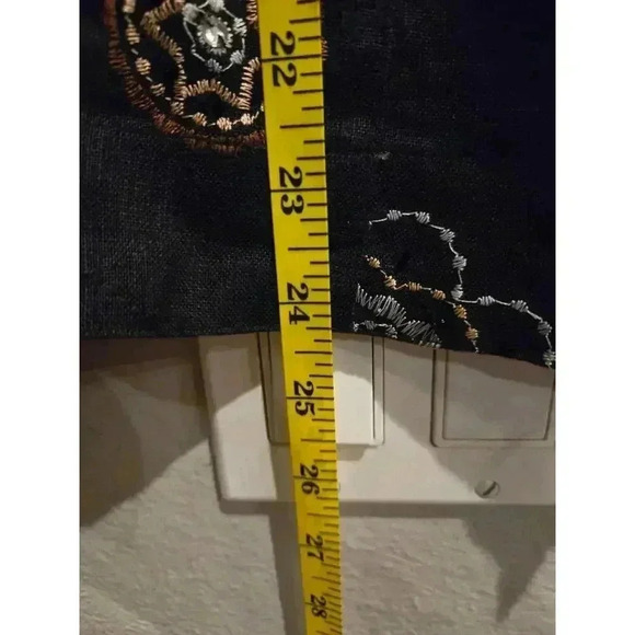 Mandarin Blue Women's Embroidered Black Linen Jacket 1X Button-Up Boho Artsy - Picture 7 of 11